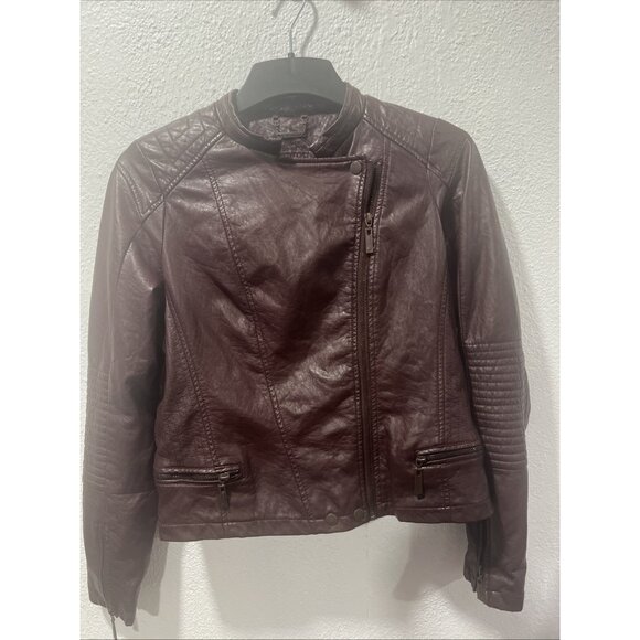 Jou Jou Women's Maroon Vegan Leather Fitted Moto‎ Style Jacket XL Biker - Picture 7 of 16